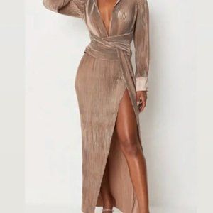 Carli Bybel x Missguided Champagne Satin Plisse Twist Front Midaxi Dress 6